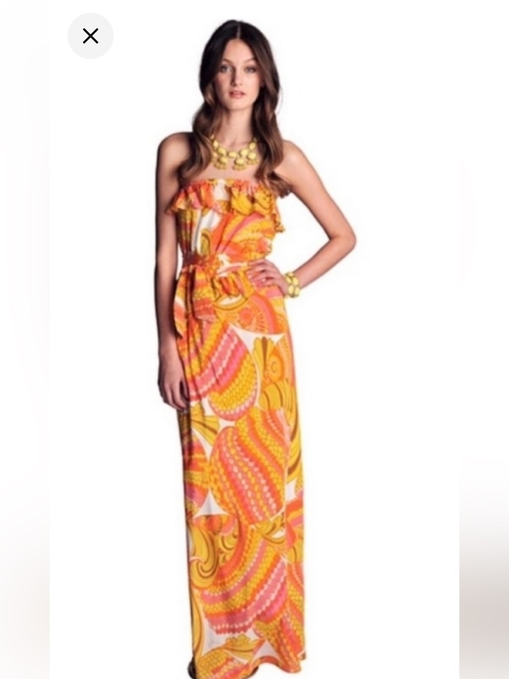 Trina Turk for Banana Republic Pink & Yellow silk strapless maxi Dress w Belt 6